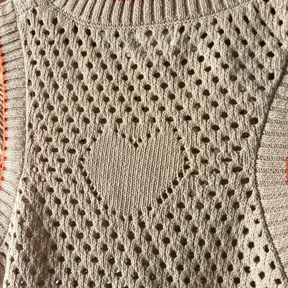 SUNDRY cream crochet orange trim tank heart on back large - Picture 8 of 8